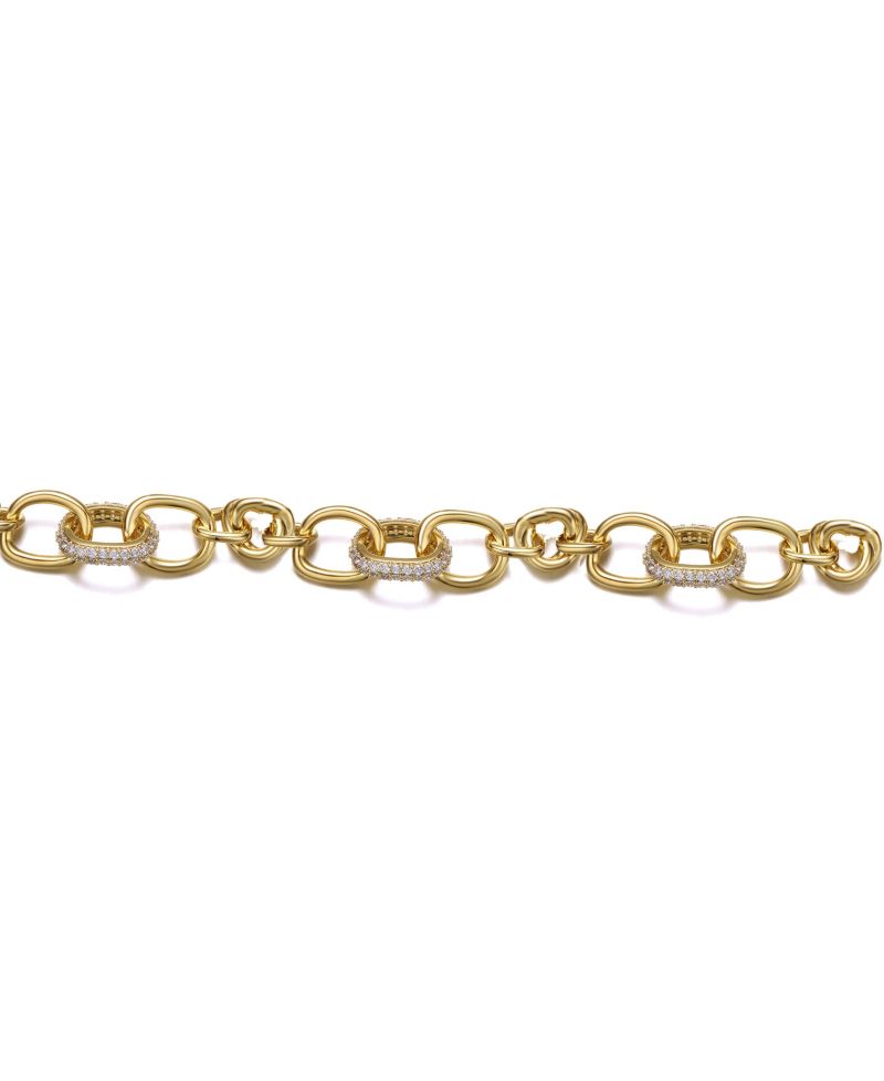 14K Gold Plated CZ Pave Tubular Cable Link Knot Bracelet