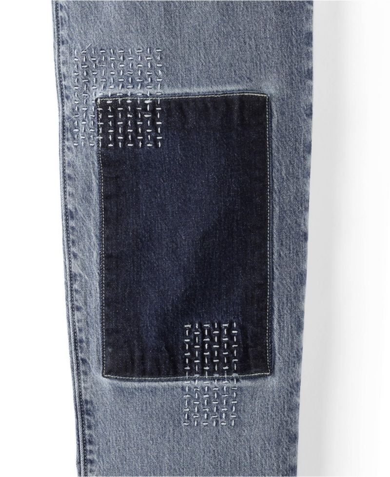 Women's Soft Denim Mid Rise Relaxed Straight Crop Patchwork Jeans