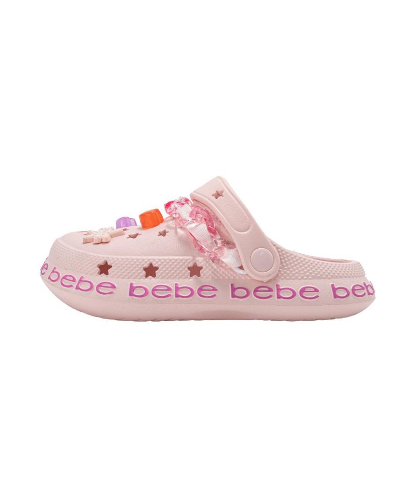 Little Girls Lightweight EVA Clog with Chain with Logo Grosgrain Ribbon and Charms