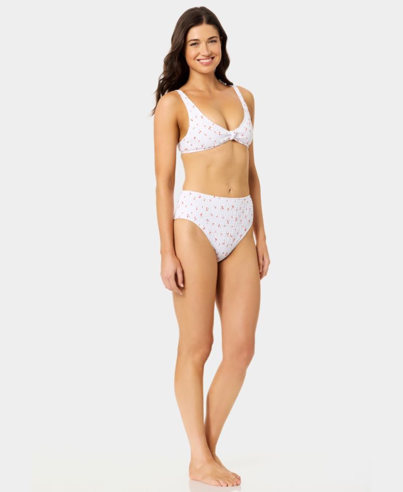 Women's Mini Cherry Smocked Knot Swim Bikini Top