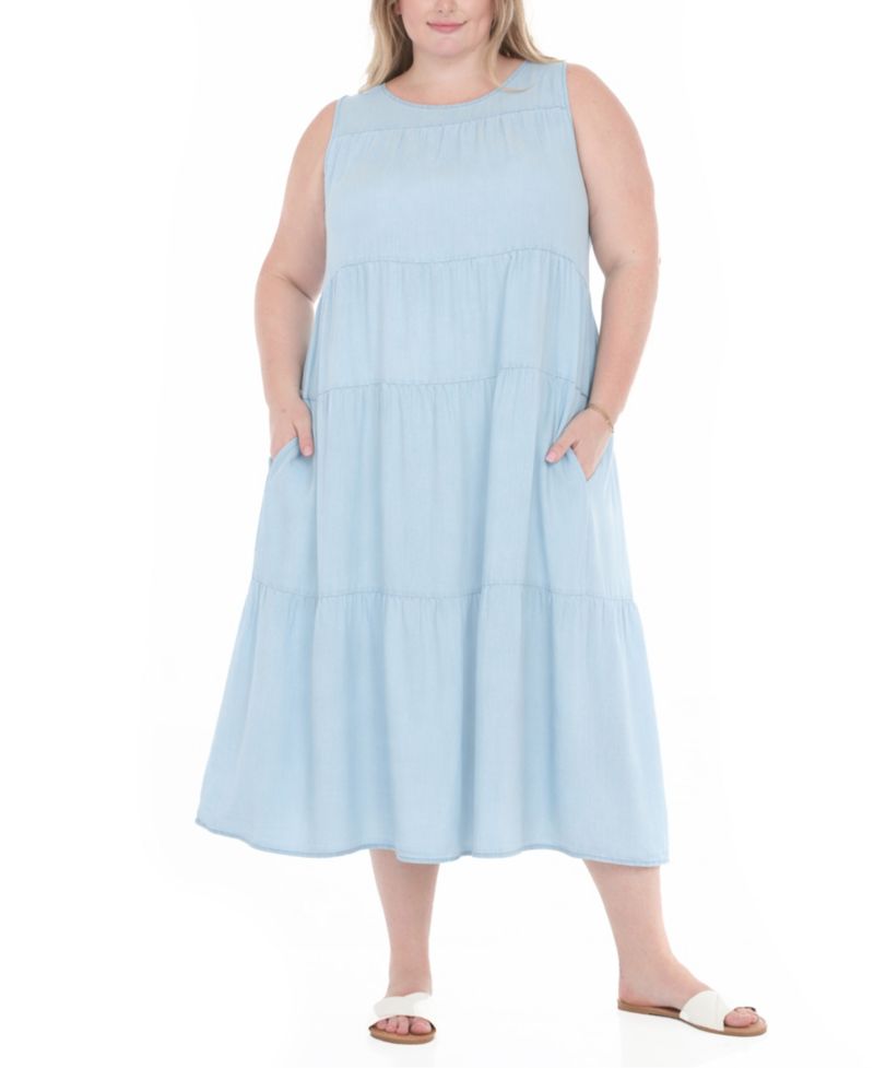 Plus Size Sleeveless Tiered Swing Midi Dress