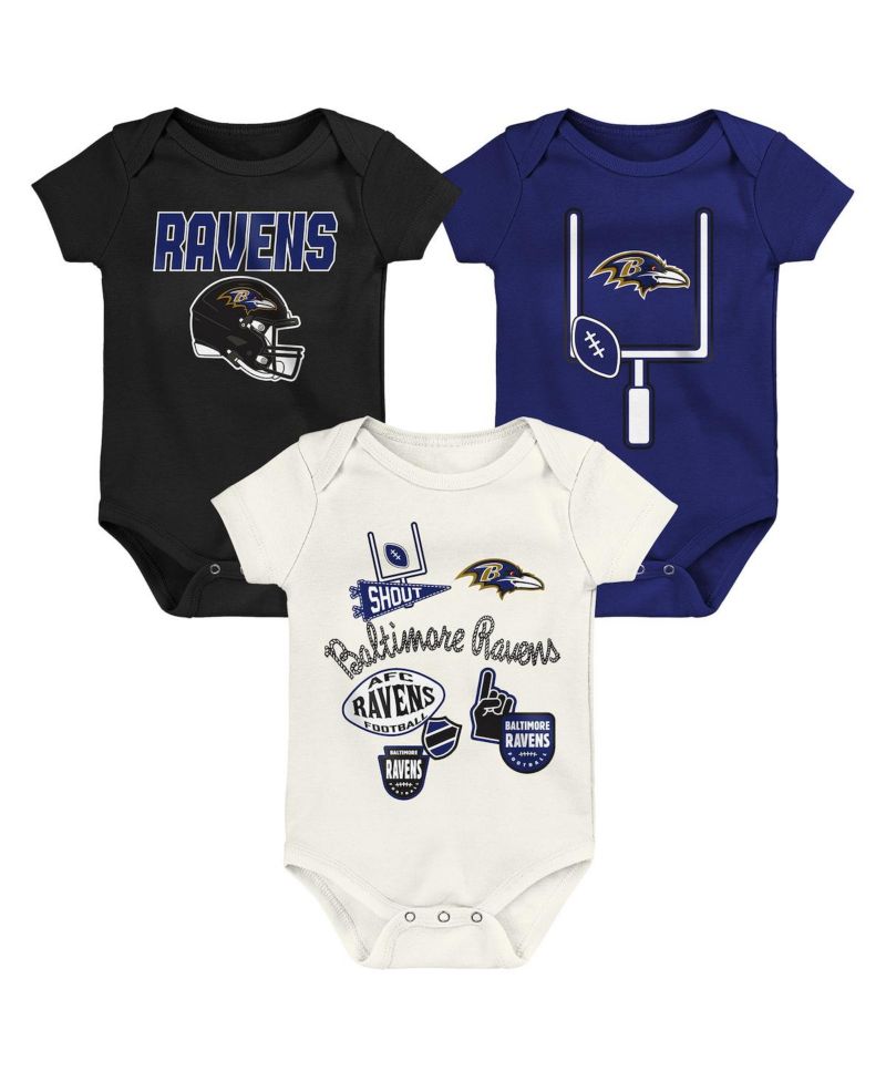 Baby Boys and Girls 3-Pack Baltimore Ravens Littlest Player Bodysuit Set