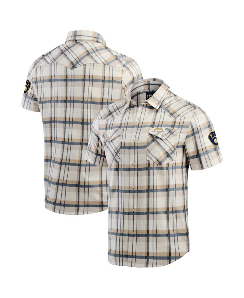 Men's Navy Milwaukee Brewers Plaid Full-Snap Shirt