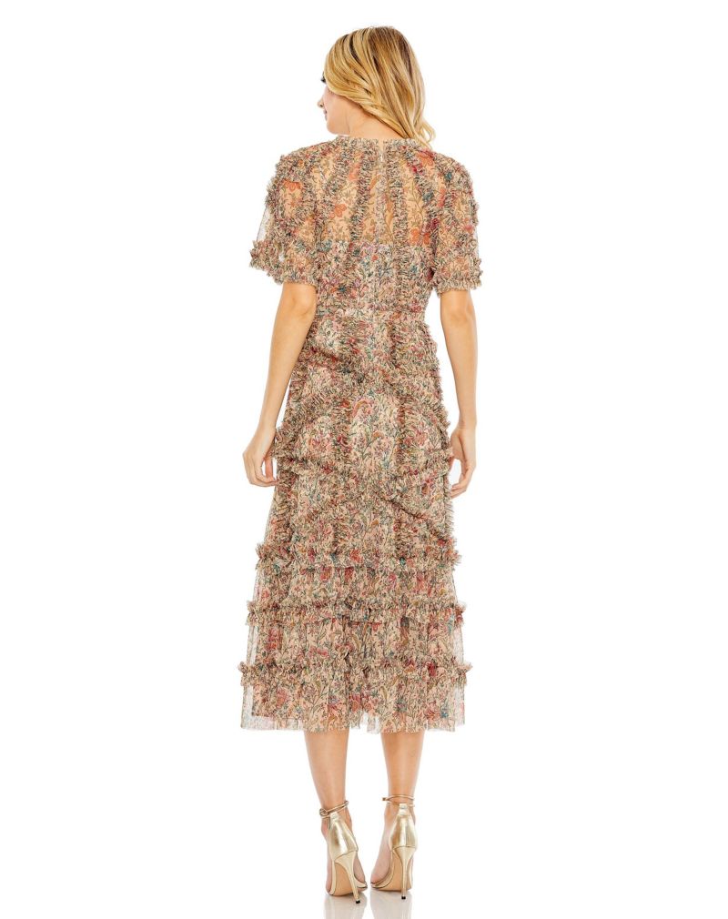 Women's Floral Flutter Sleeve Mesh Print Dress