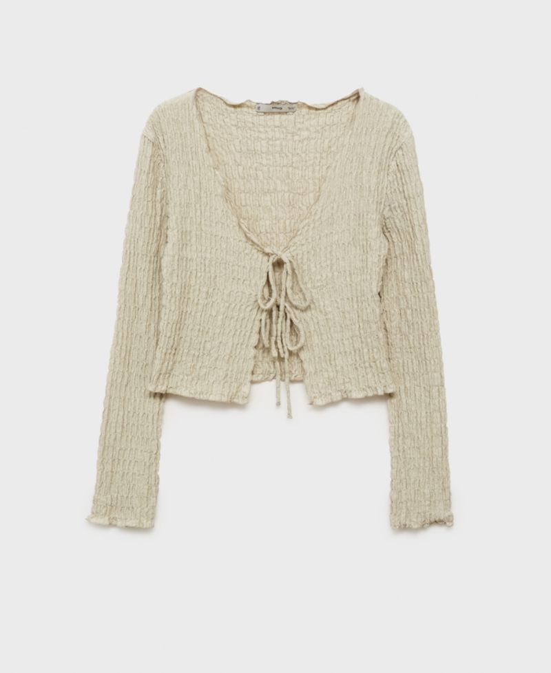 Women's Cotton Texture Ties Cardigan Sweater