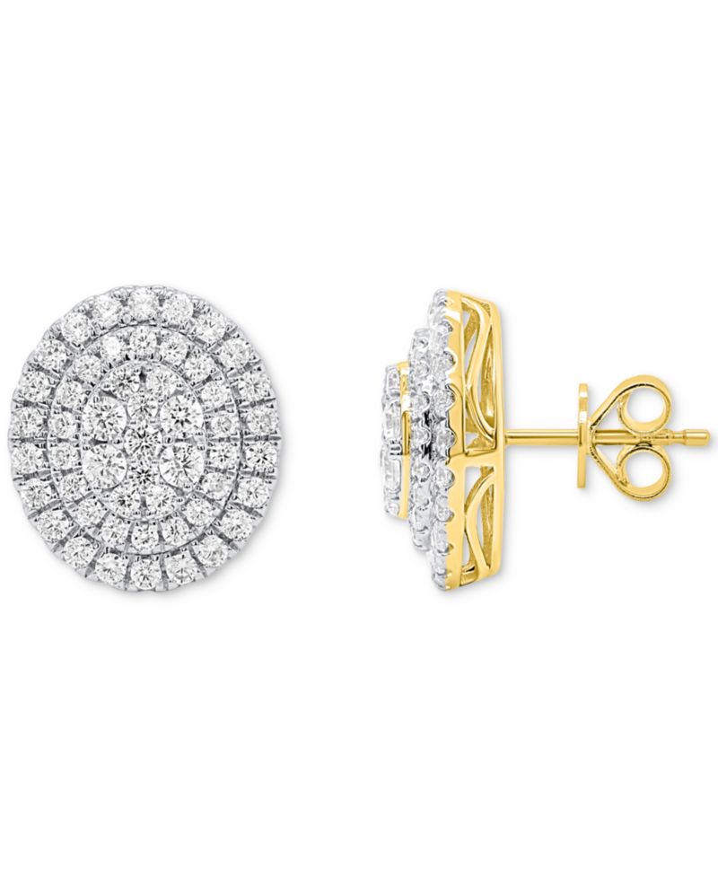 Lab Grown Diamond Double Halo Cluster Stud Earrings (2 ct. t.w.) in Sterling Silver or 14k Gold-Plated Sterling Silver