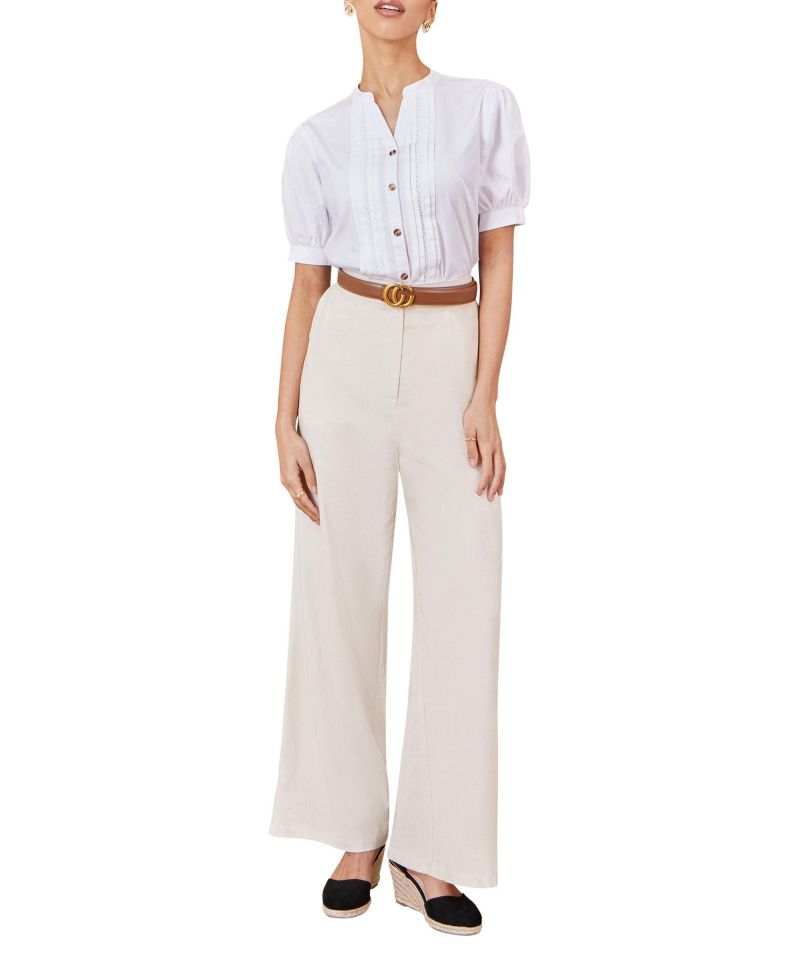 Women's Cotton Pleated Short Sleeve Shirt
