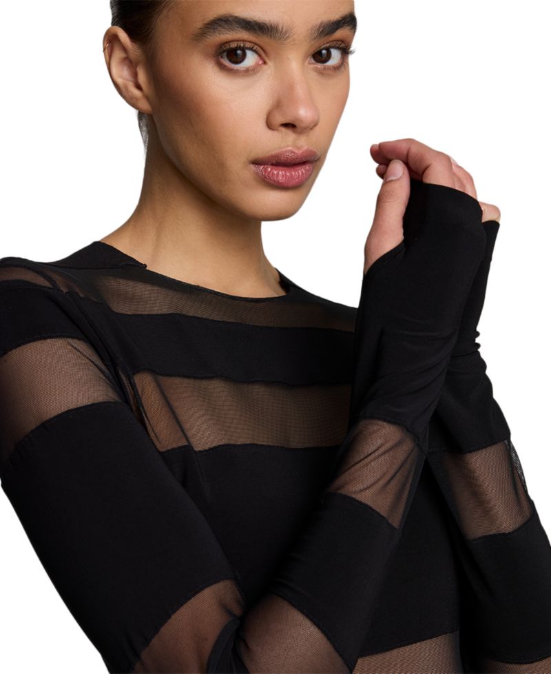 Women's Spliced Long-Sleeve Crewneck Bodycon Mini Dress