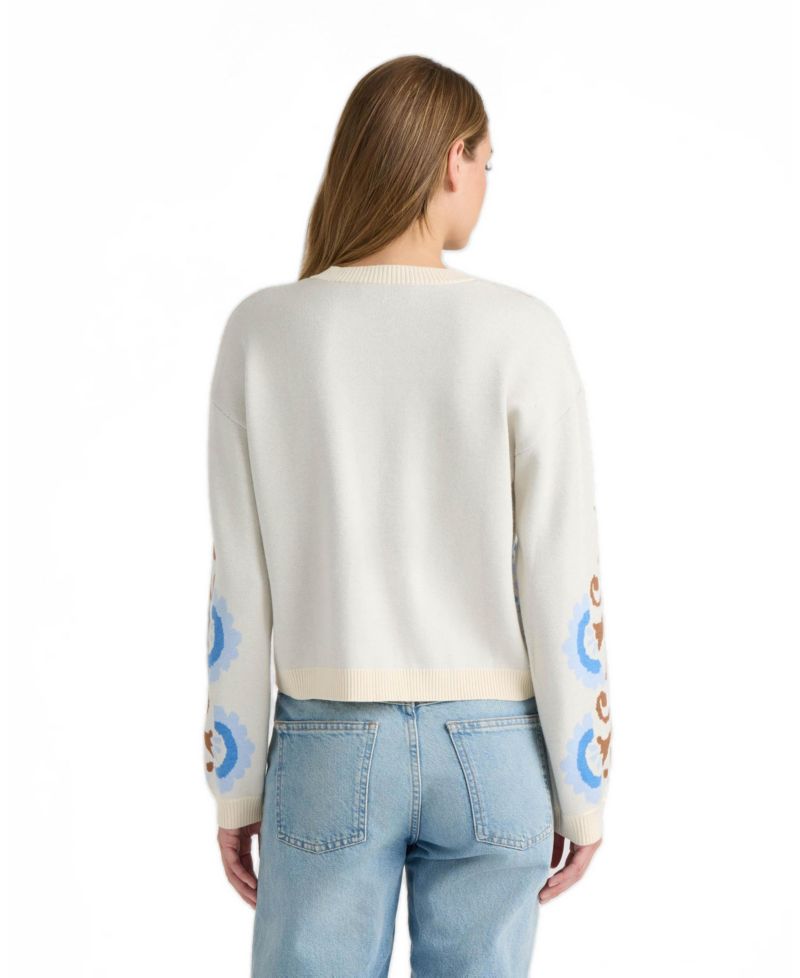 Women's Jacquard Balloon-Sleeve Crewneck Sweater