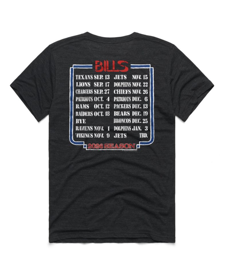 Men's and Women's Charcoal Buffalo Bills 2026 NFL Schedule Queen Tri-Blend T-Shirt