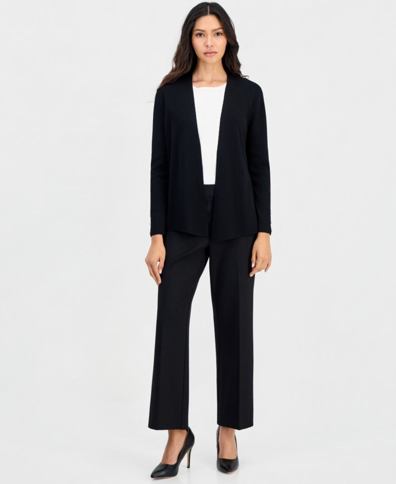 Petite Open-Front Side-Slit Cardigan