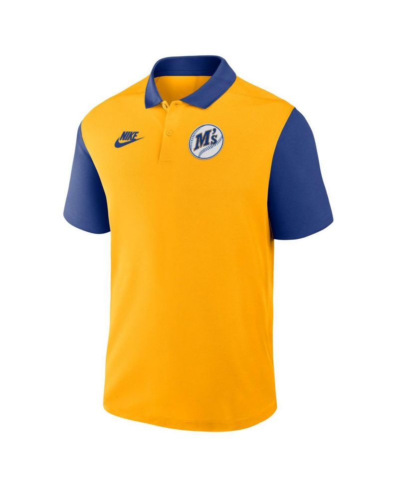 Men's Gold/Royal Seattle Mariners Cooperstown Collection Color-Block Victory Performance Polo Shirt