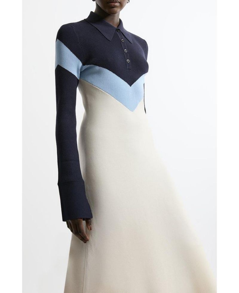 Women's Rib-Knit Polo Top Maxi Dress