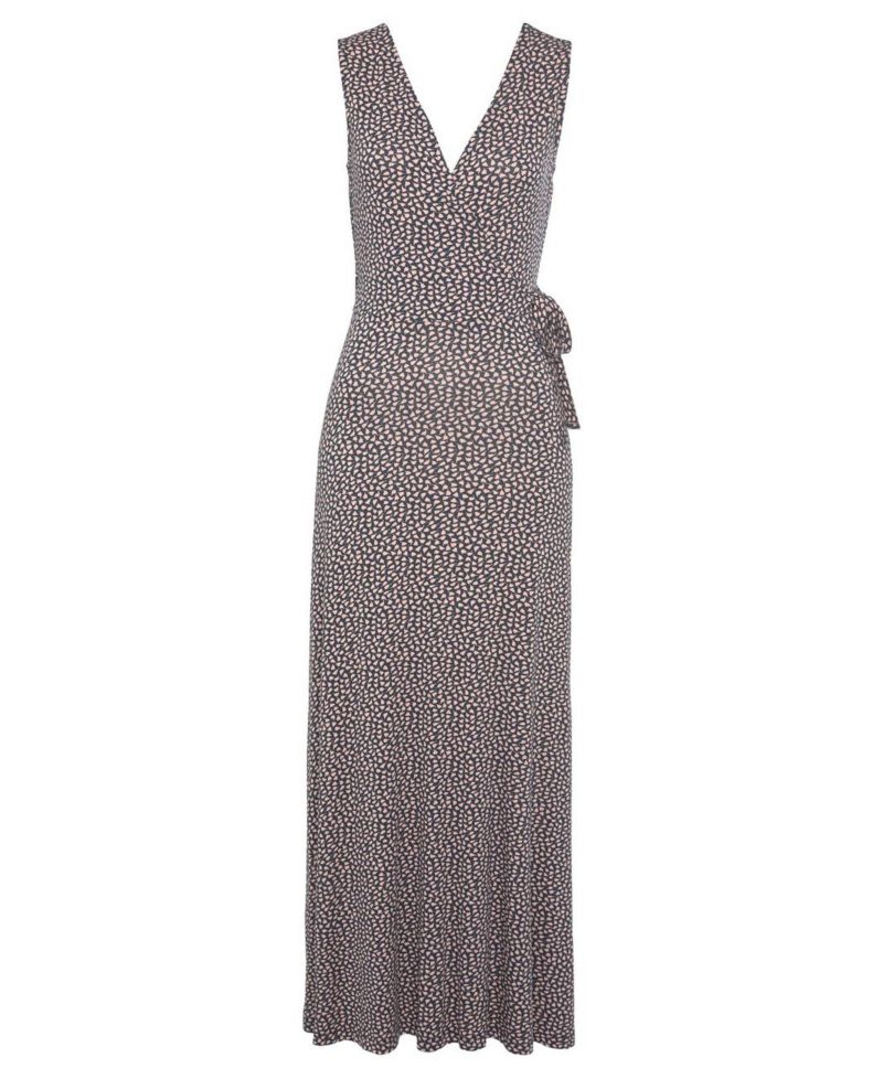 Women's Viscose Printed Look Column V-Neck Maxi Dress