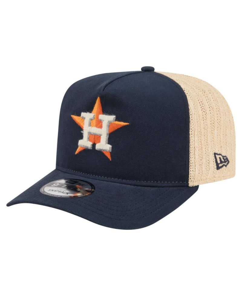 Men's Navy/Natural Houston Astros Grained 9FIFTY A-Frame Trucker Adjustable Hat