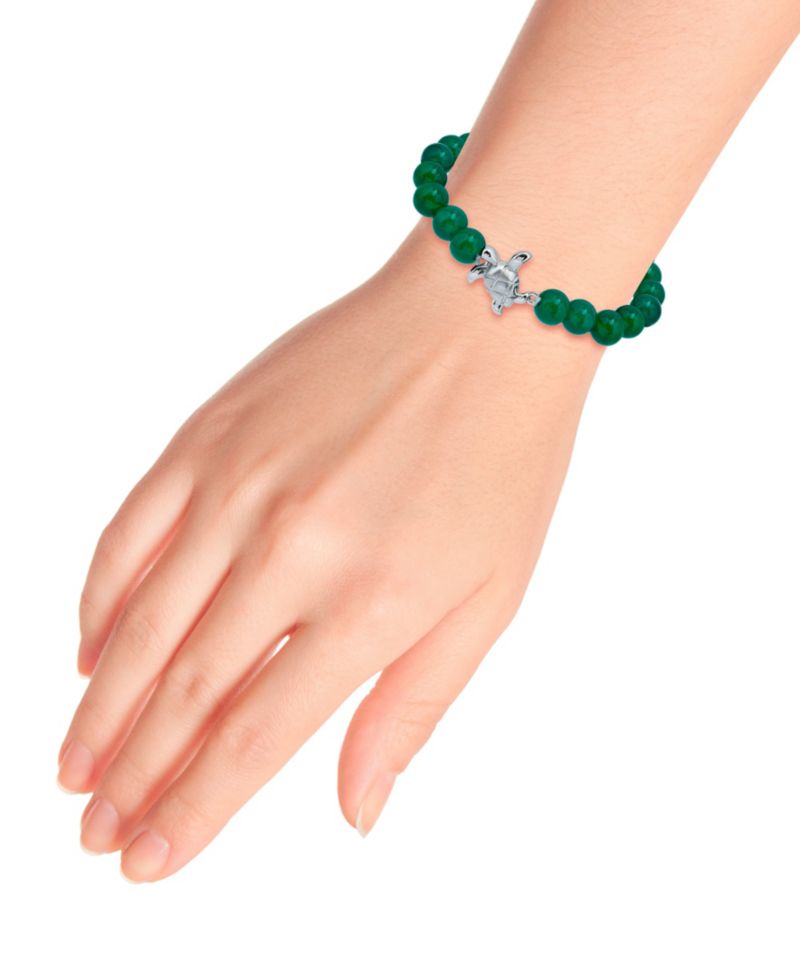 Howlite Chrysocolla Sodalite Beads and Sea Turtle Charm Station Silver Plated Stretch Bracelet