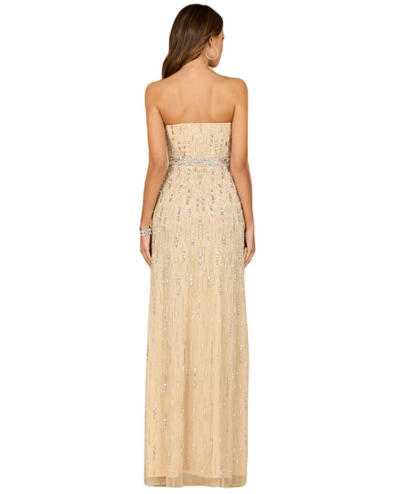 Women's Strapless Beaded Gown with Slit - OUTLET