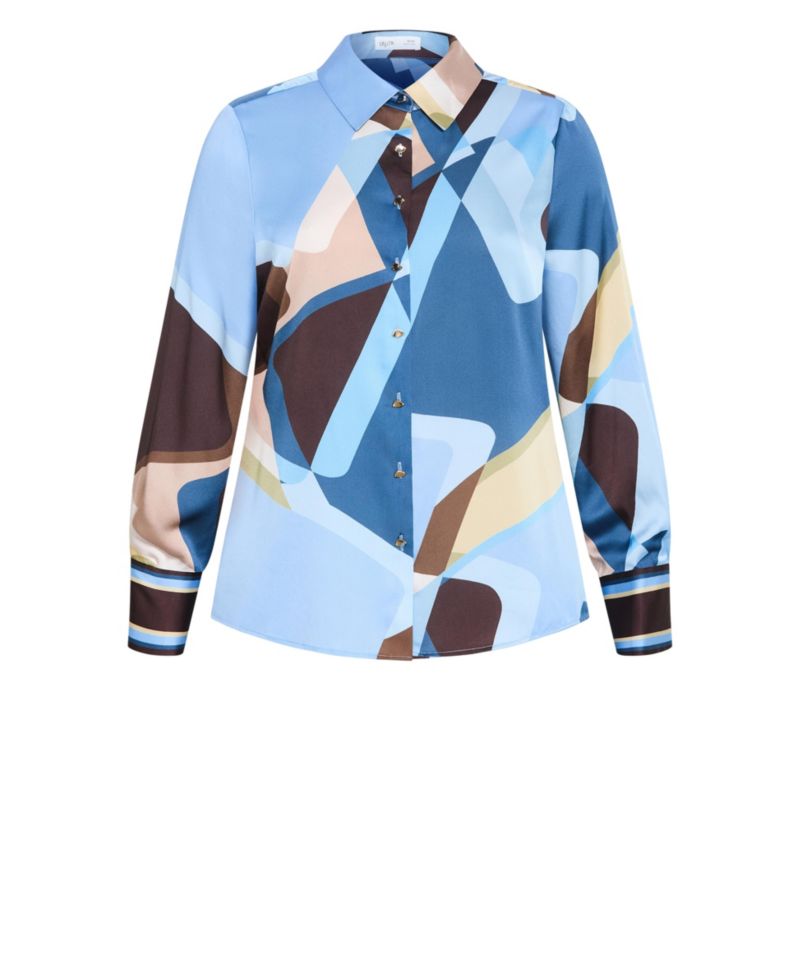 Plus Size Amaya Abstract-Print Long-Sleeve Button-Up Shirt