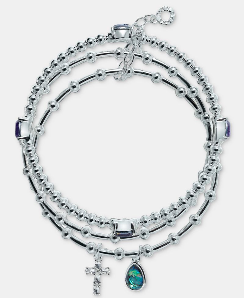 Cross Charm Stretch Bracelets, 3-Piece Set