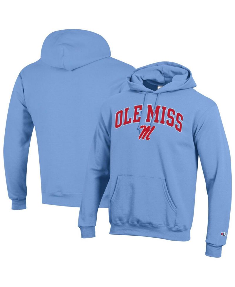 Men's Light Blue Ole Miss Rebels Arched Logo Fleece Pullover Hoodie