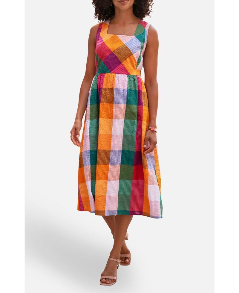 Women's Seersucker Cotton Midi Sun Dress