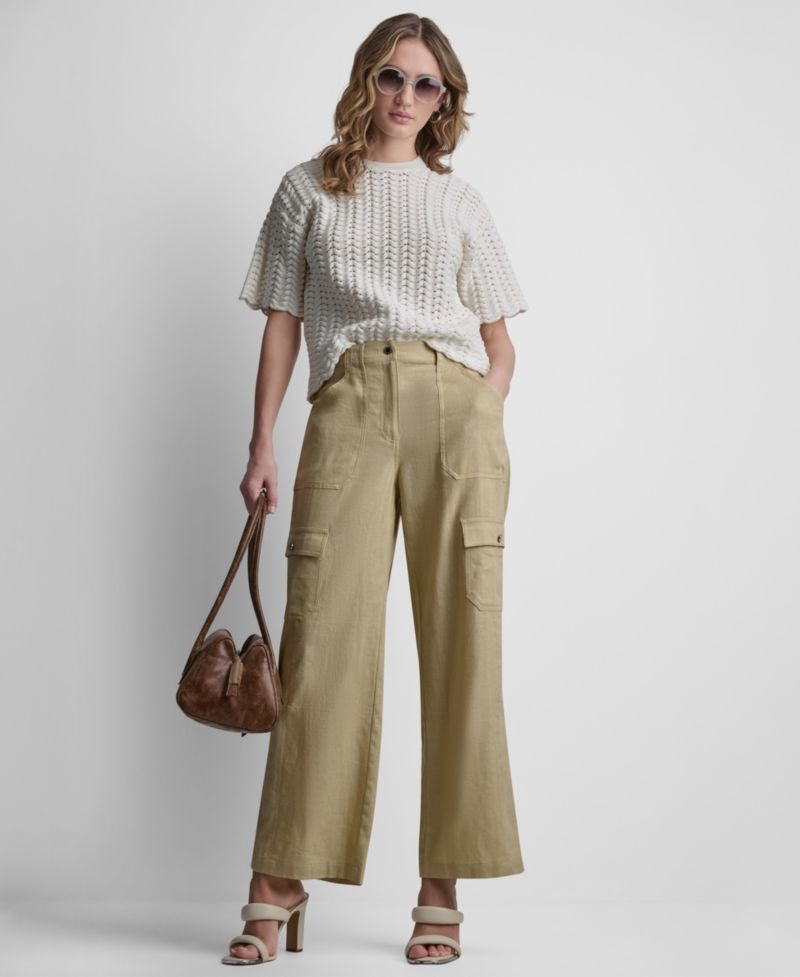 Women's Short-Sleeve Open Lattice Stitch Sweater