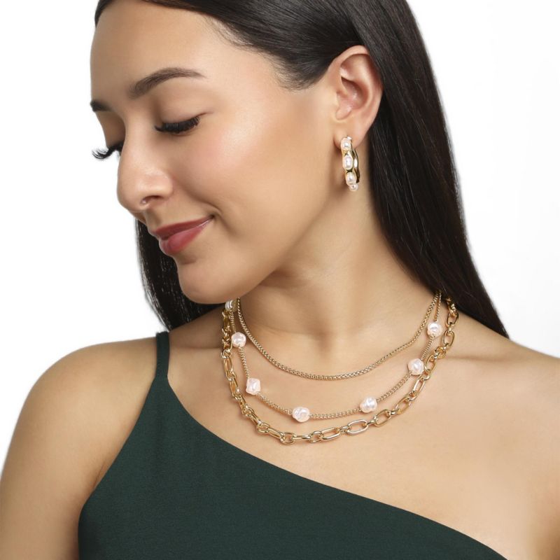 BCBG Layered Pearl Drop Chain Necklace