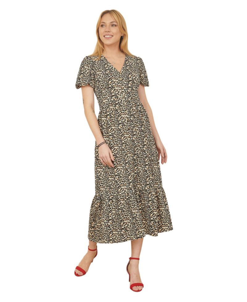 Women's Pleated Button Through Midi Dress