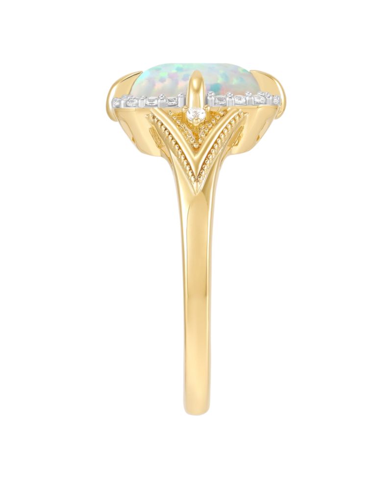 Lab-Grown Opal (9/10 ct. t.w.) & Lab-Grown White Sapphire (1/5 ct. t.w.) Ring in 14k Yellow Gold-Plated Sterling Silver