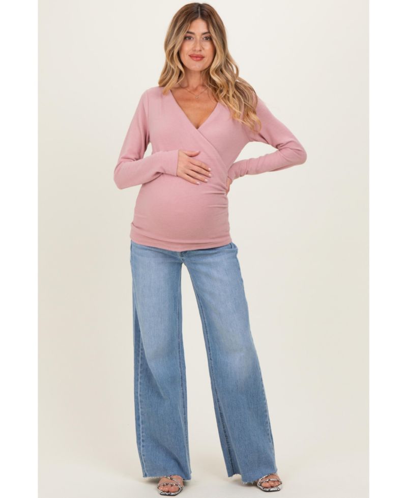Women's Brushed Knit Wrap Front Top