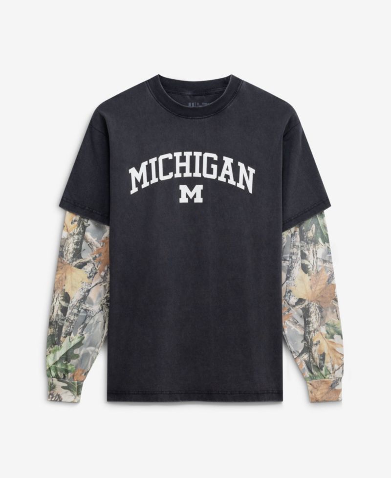 Men's Black/Camo Michigan Wolverines Back Bay Twofer Heavyweight Long Sleeve T-Shirt