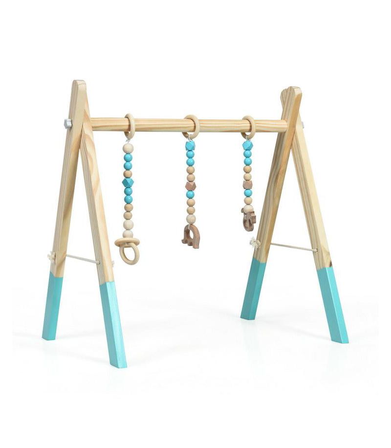 Baby Wooden Play Gym with 3 Hanging Toys Activity Center for Tummy Time and Play