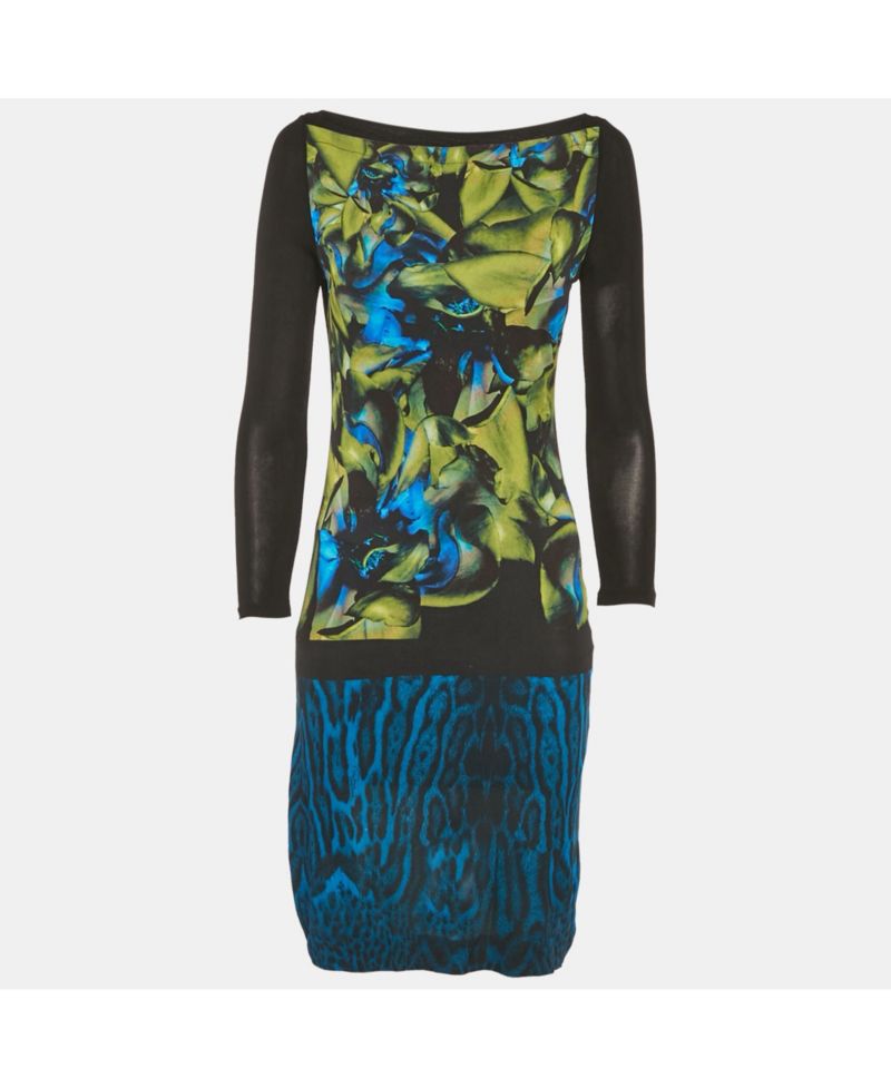 Women's Black/blue Printed Jersey Mini Dress