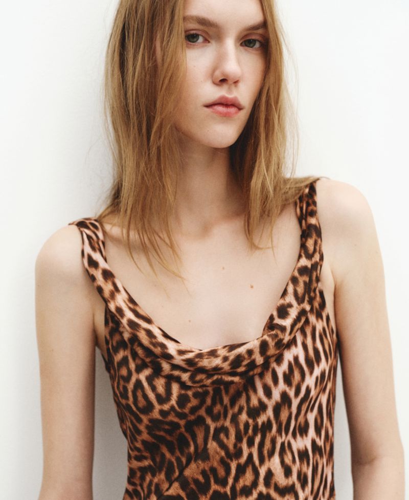 Women's Draped Neckline Animal-Print Dress