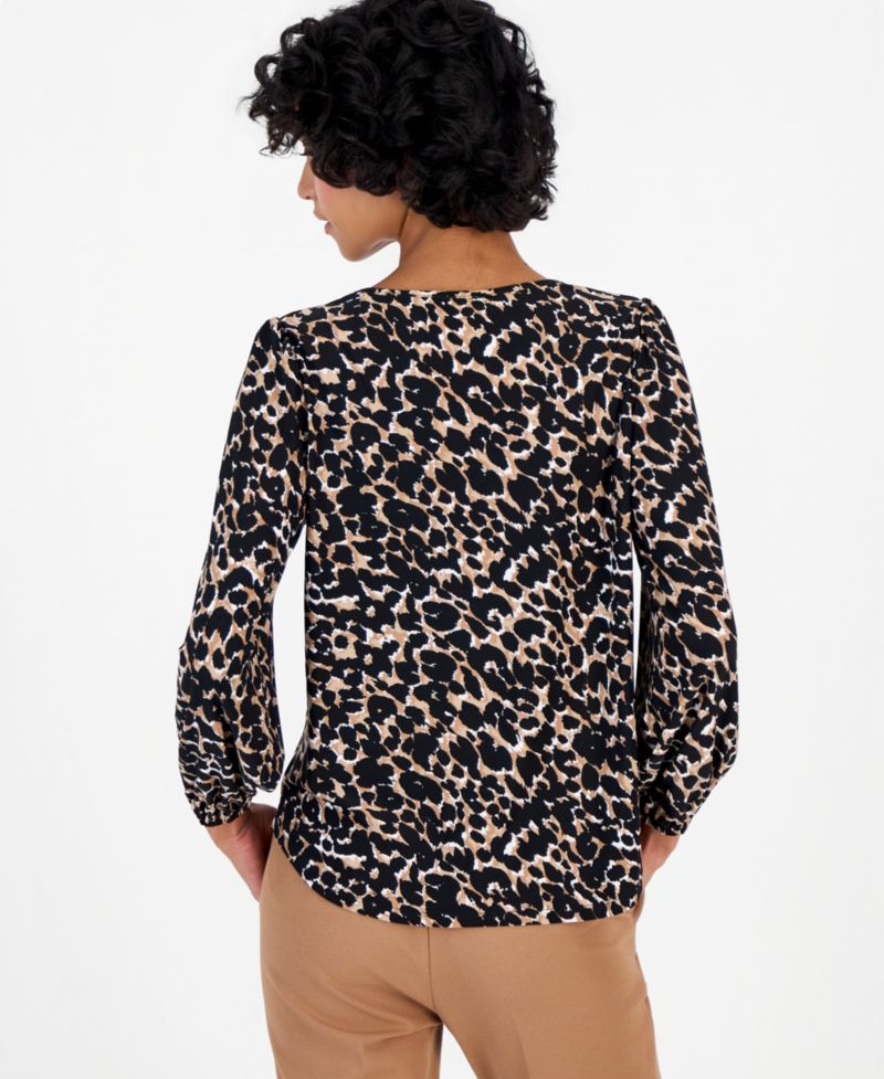 Petite Long-Sleeve Keyhole Blouse