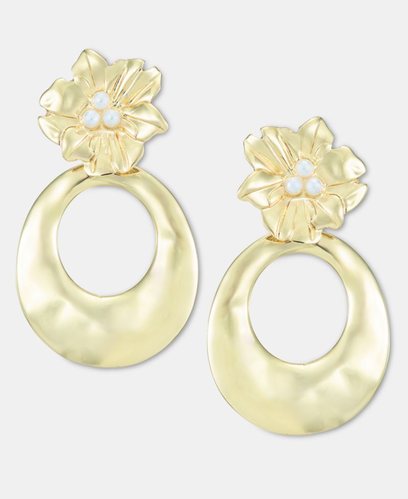 Imitation Pearl Flower Open Disc Drop Earrings