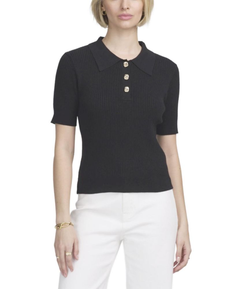 Women's Fine Gauge Ribbed Short Sleeve Henley