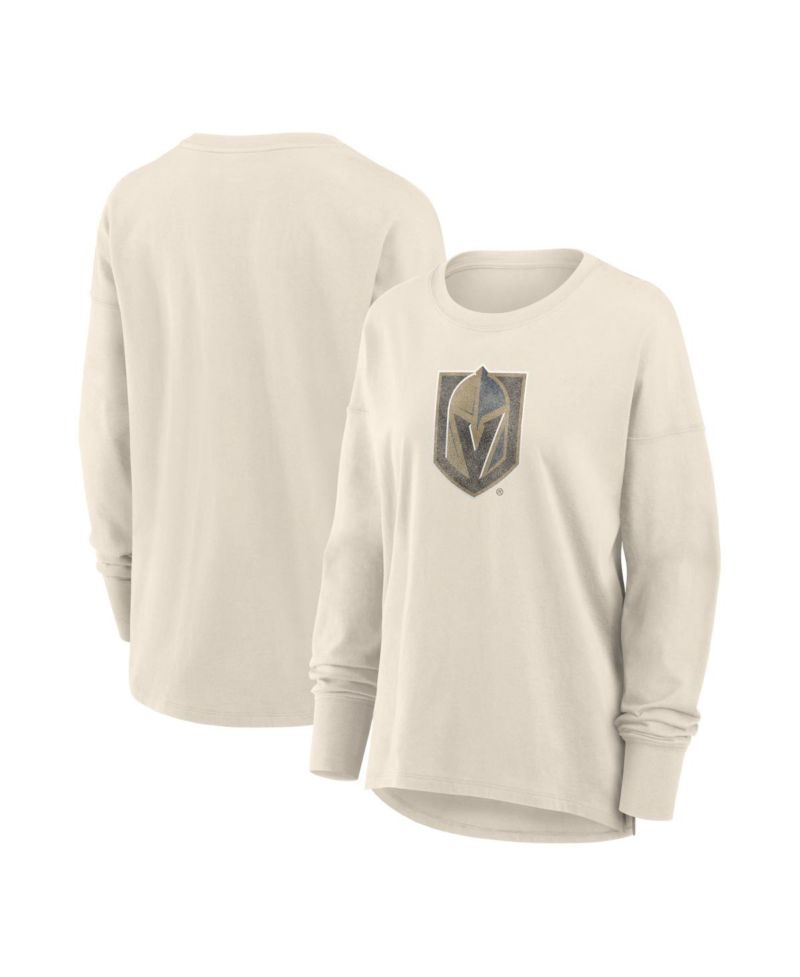 Women's Cream Vegas Golden Knights Distressed Logo Long Sleeve T-Shirt