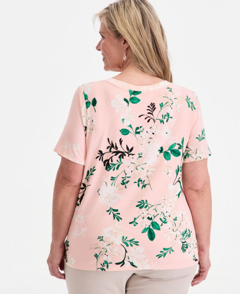 Plus Size Reve Garden V-Neck Lace-Up T-Shirt