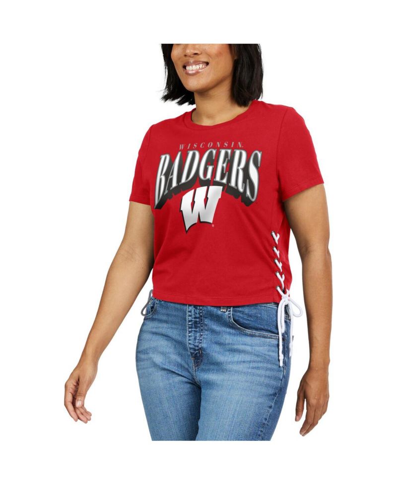 Women's Red Wisconsin Badgers Side Lace-Up Modest Crop T-Shirt
