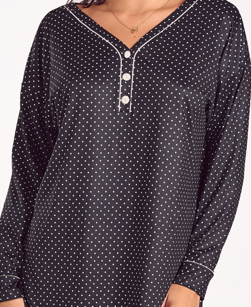 Plus Size Brushed Micro Stretch Knit Long-Sleeve Sleep Shirt