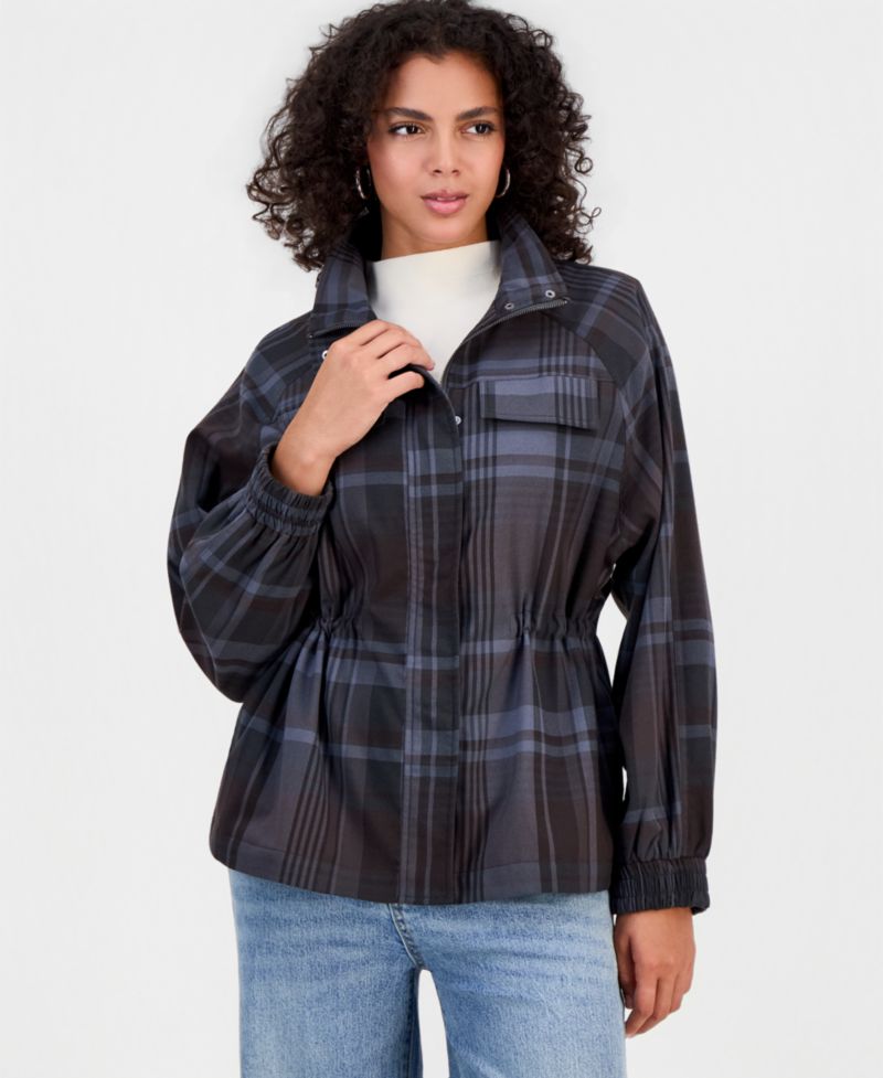 Women's Utility Plaid Peplum Jacket