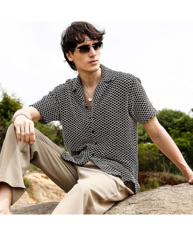 Men's Contrast Rhombus Oversized Shirt