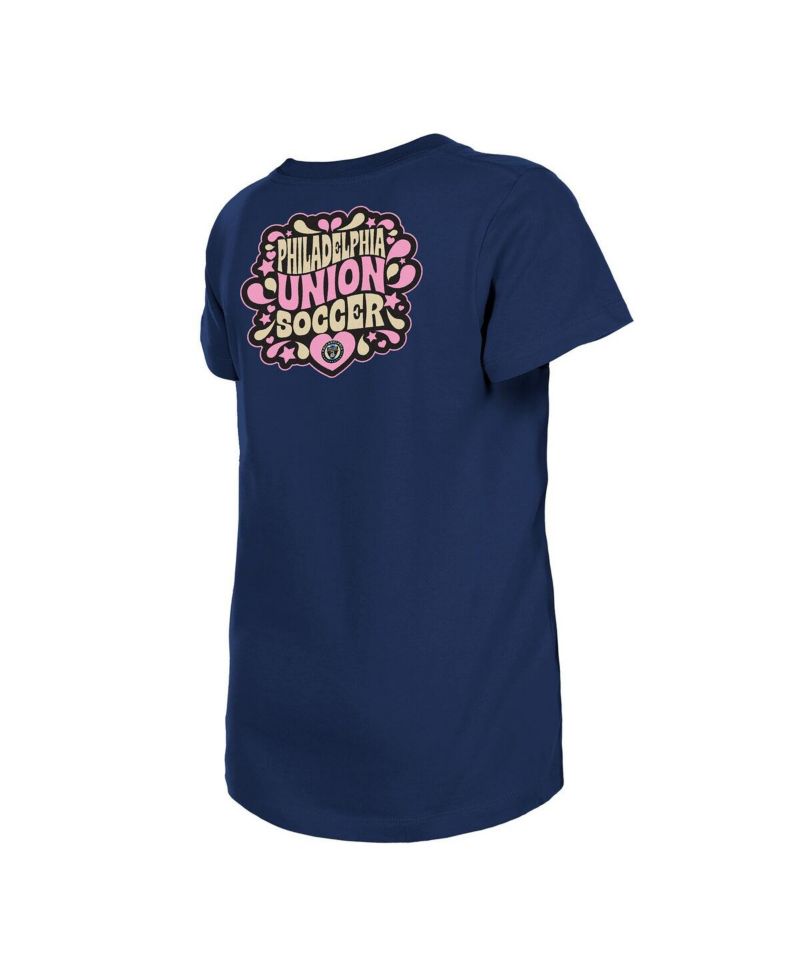 Big Girls Navy Philadelphia Union Bubble Heart T-Shirt