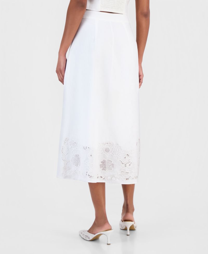 Women's Floral Lace-Trim Midi Skirt