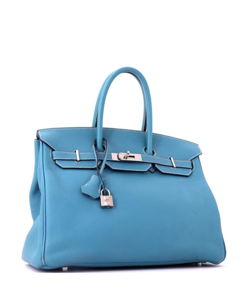 Birkin 35 Handbag Blue Togo with Palladium Hardware