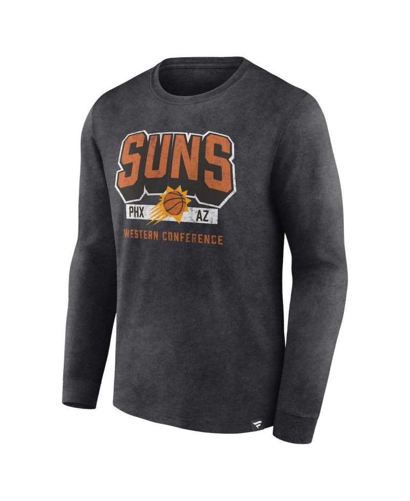 Men's Heather Charcoal Distressed Phoenix Suns Front Court Press Snow Wash Long Sleeve T-shirt