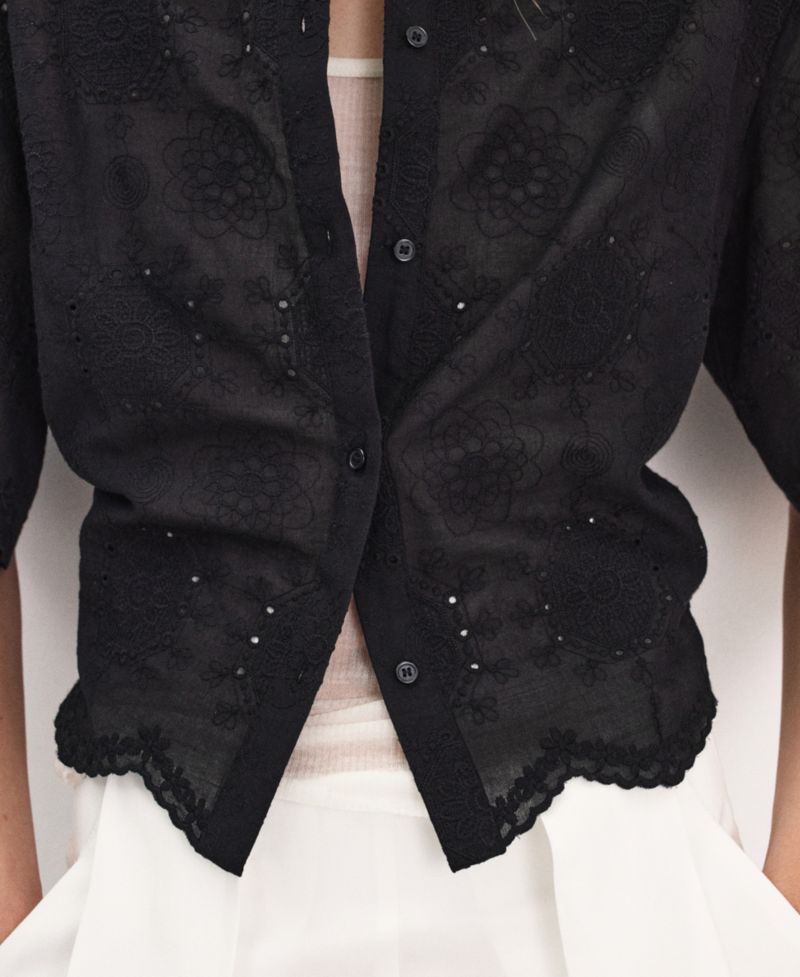 Women's Embroidered Cropped Short-Sleeve Shirt