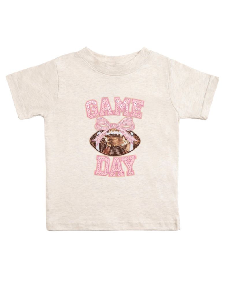 Little Girls Game Day Sequin Patch Short Sleeve T-Shirt