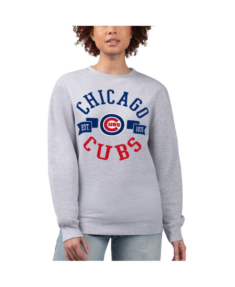 Women's Heather Gray Chicago Cubs Team Logo Fleece Pullover Sweatshirt